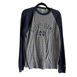 League Brand Notre Dame Mensa SZ M Gray/Navy Blue Baseball T Shirt